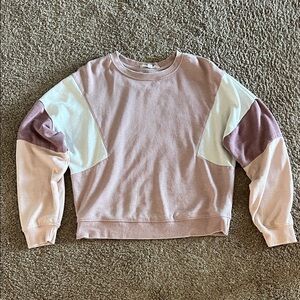 Pink Rose Women's Colorblock distressed faded Sweater in Pink and Cream